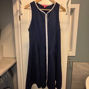 Betsey Johnson Women's Navy Blue Dress with White Piping Size 10